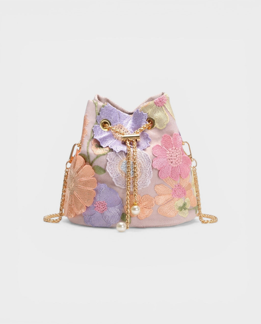 VILAH Pastel Floral Embroidered Bucket Bag