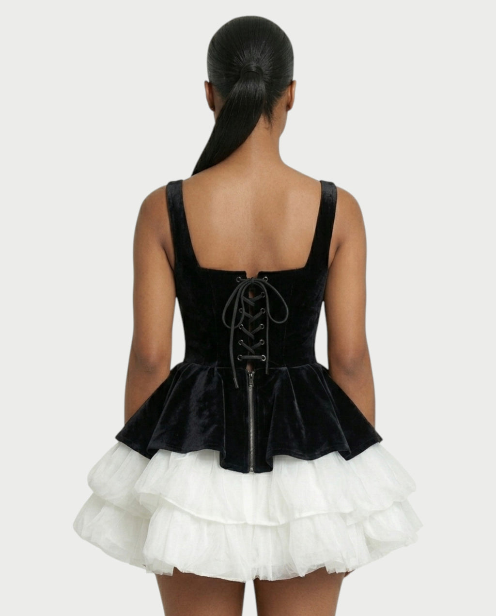 QUIRA Layered Tulle Peplum Mini Dress