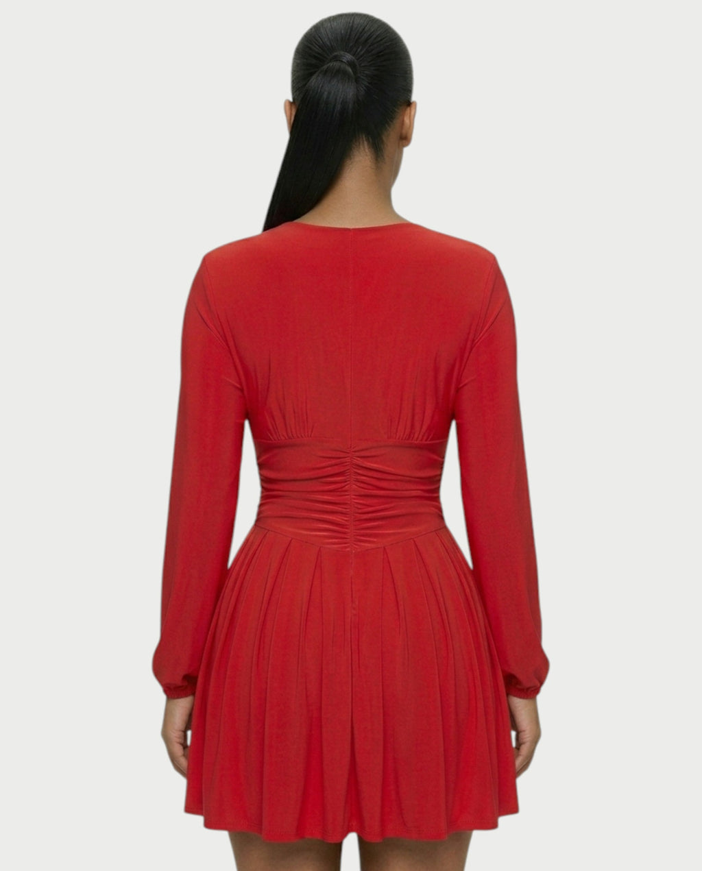 VINNA Ruched Waist-cinching Pleated Mini Dress