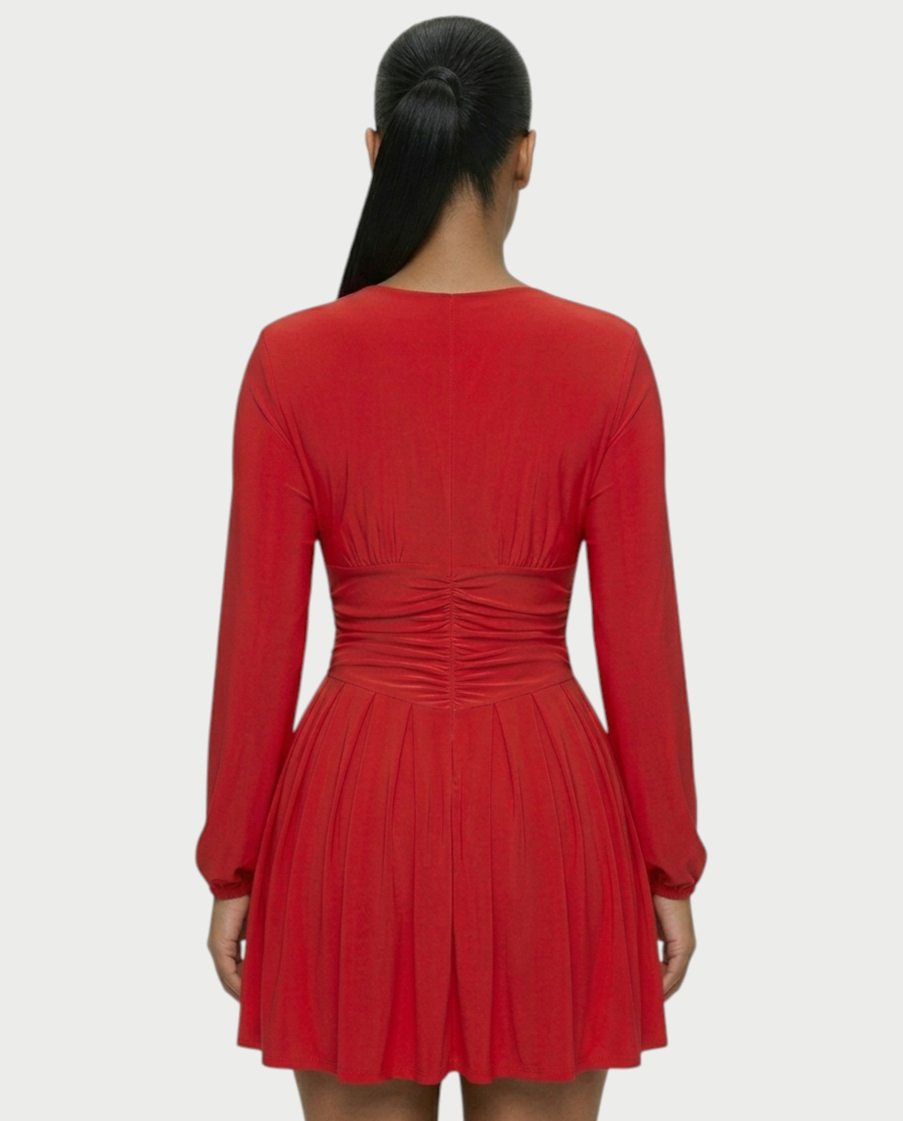 VINNA Ruched Waist-cinching Pleated Mini Dress