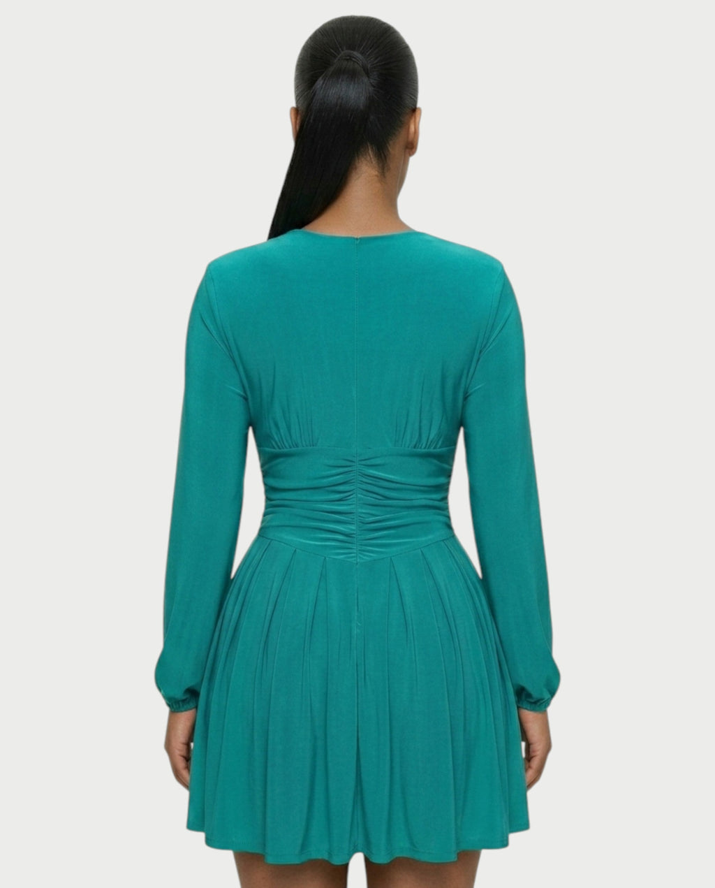 VINNA Ruched Waist-cinching Pleated Mini Dress