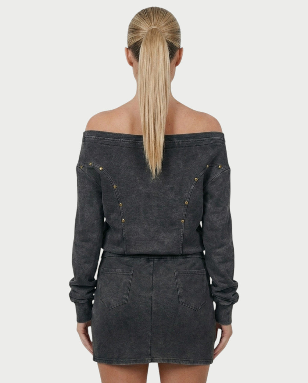 GWENY Retro Long-sleeved Studded Jacket & Skirt Set