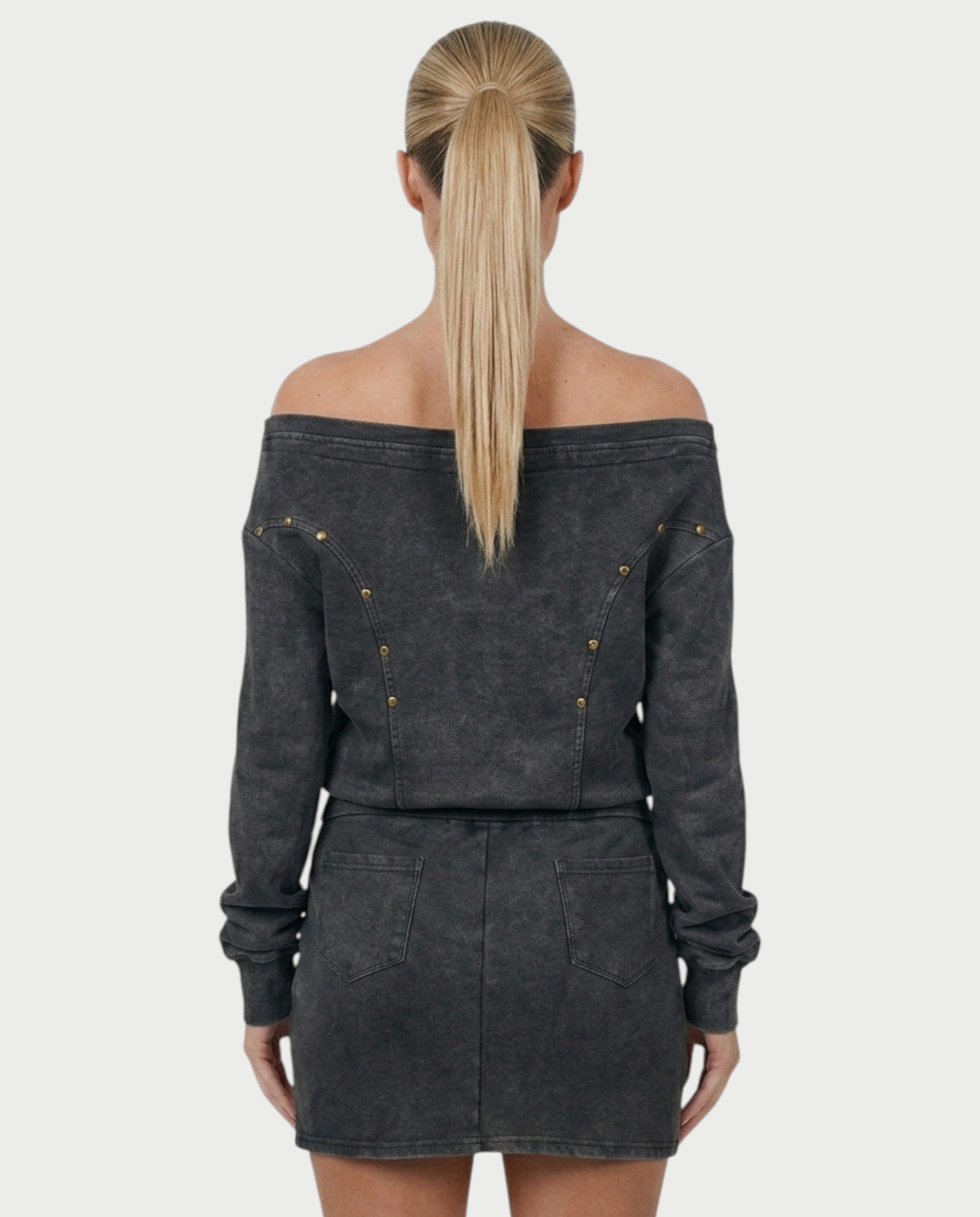 GWENY Retro Long-sleeved Studded Jacket & Skirt Set