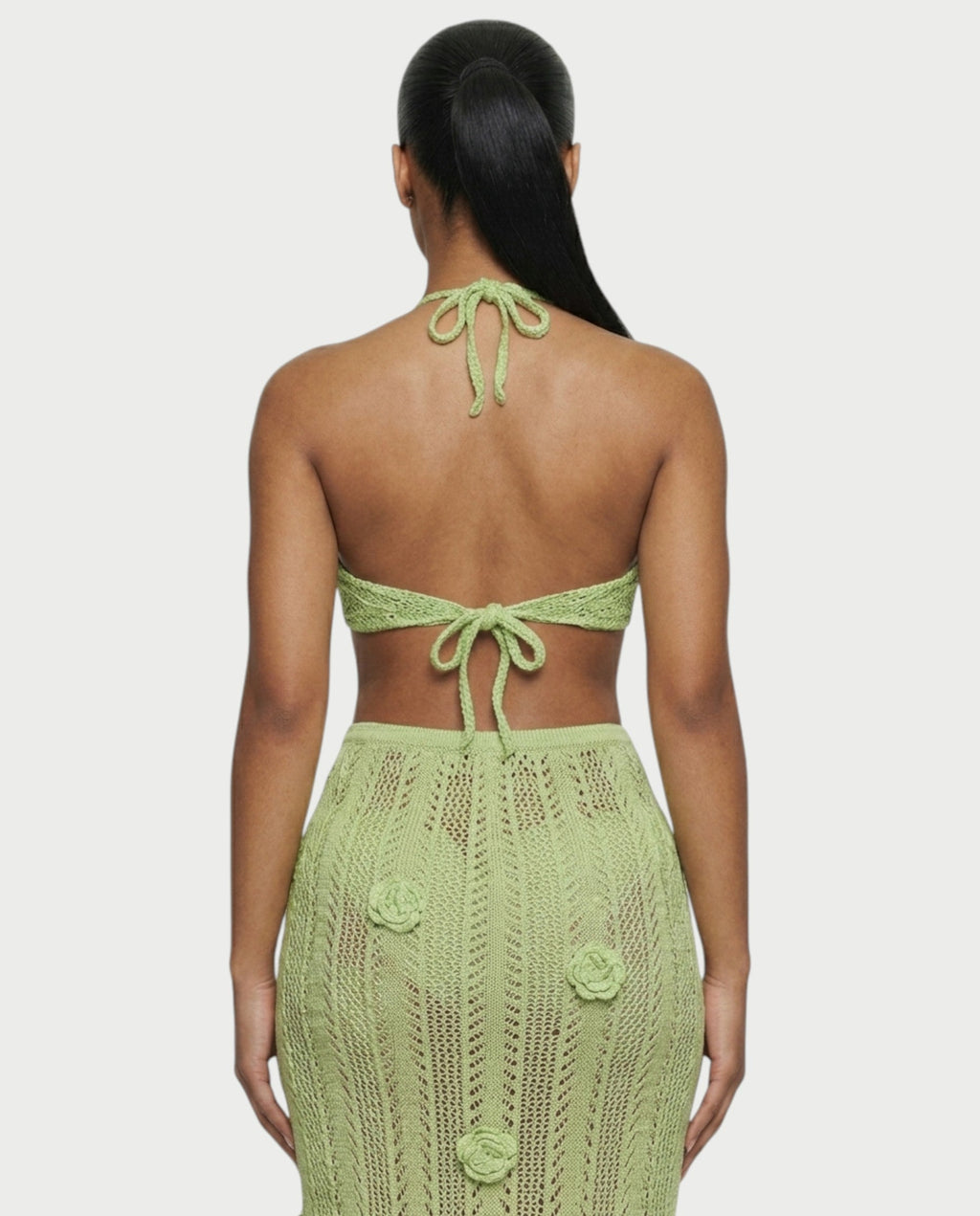 BERYN Crochet Rose Halter Top & Maxi Skirt Set
