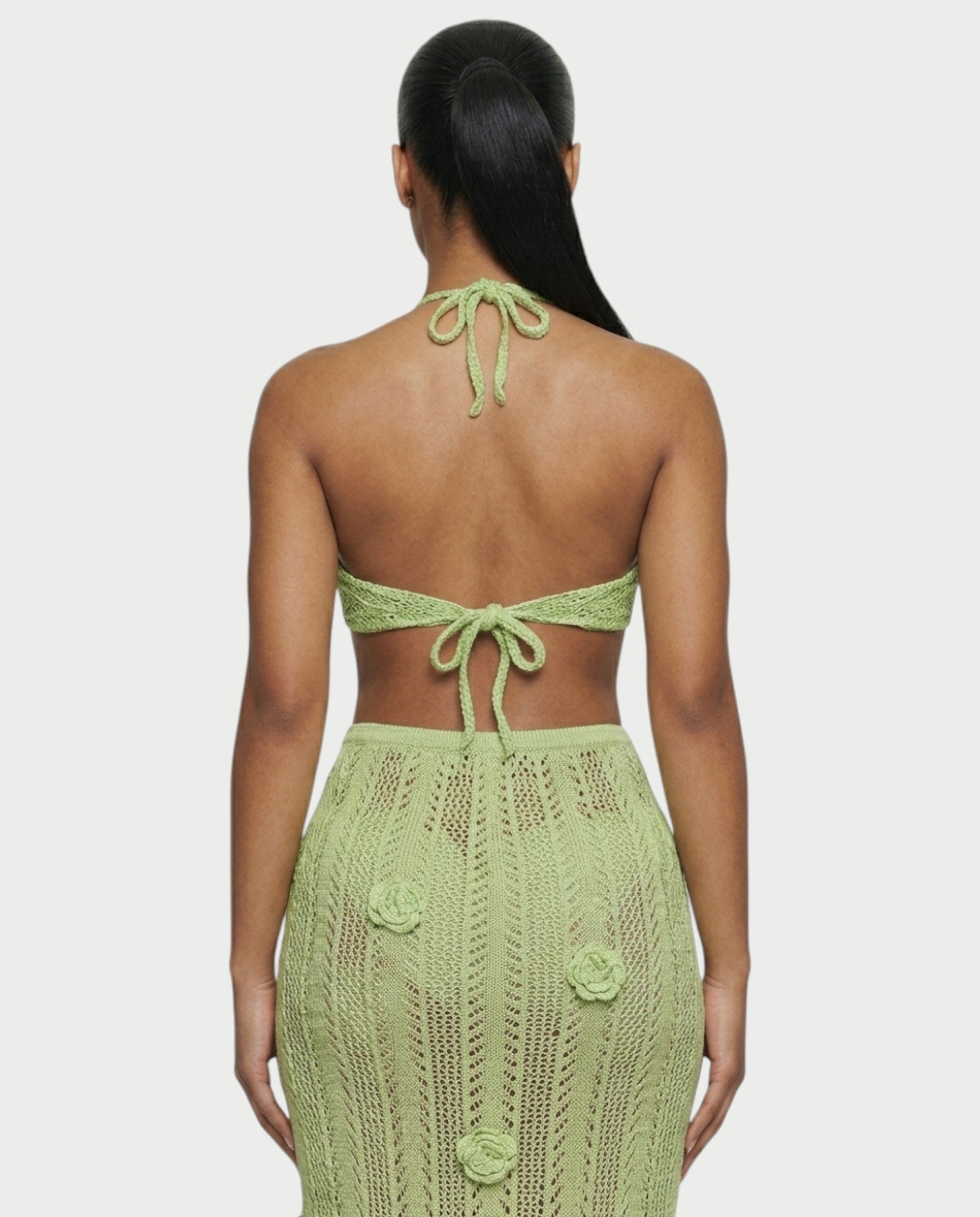 BERYN Crochet Rose Halter Top & Maxi Skirt Set