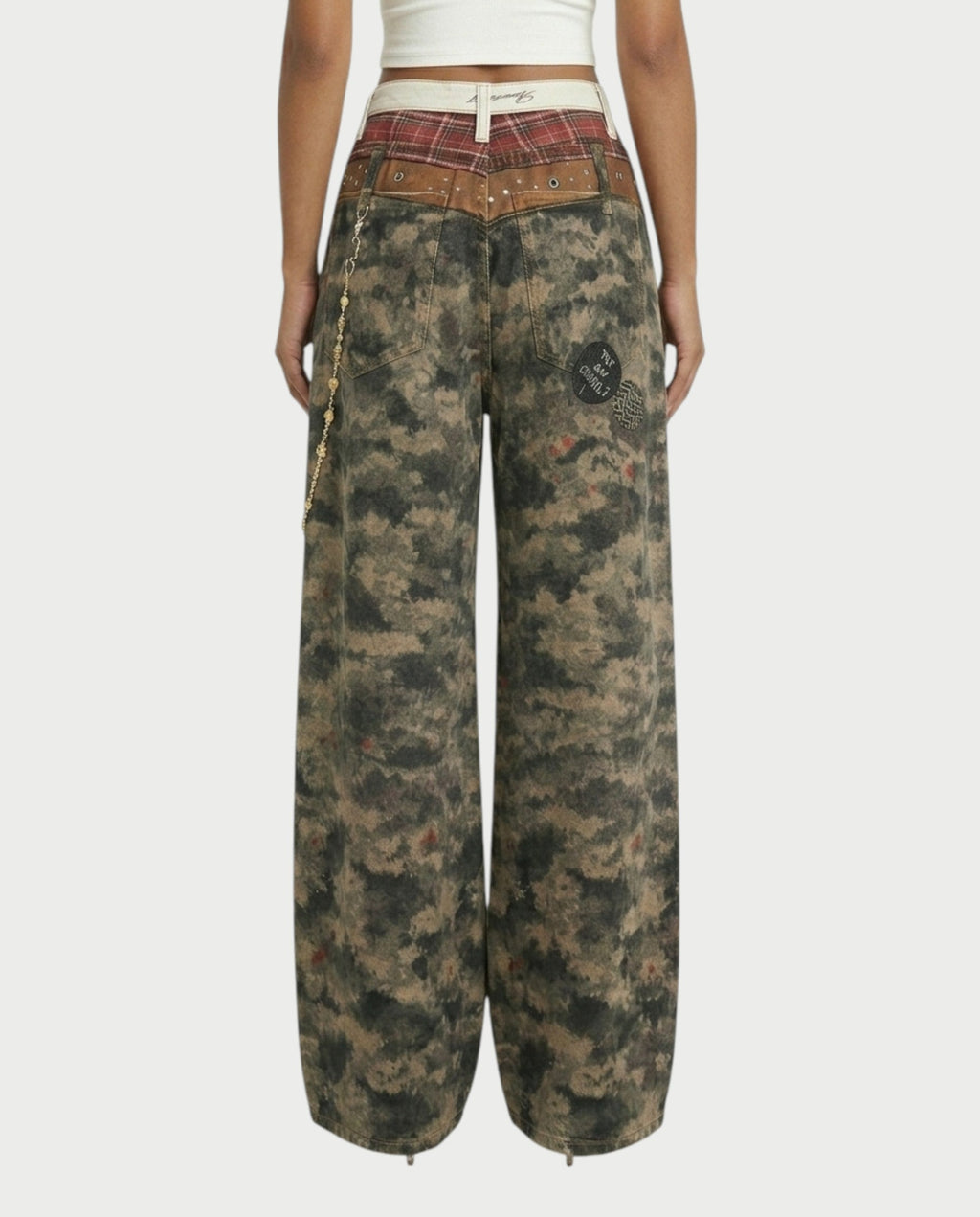 CEVY Retro Camo Wide-Leg Denim Pants