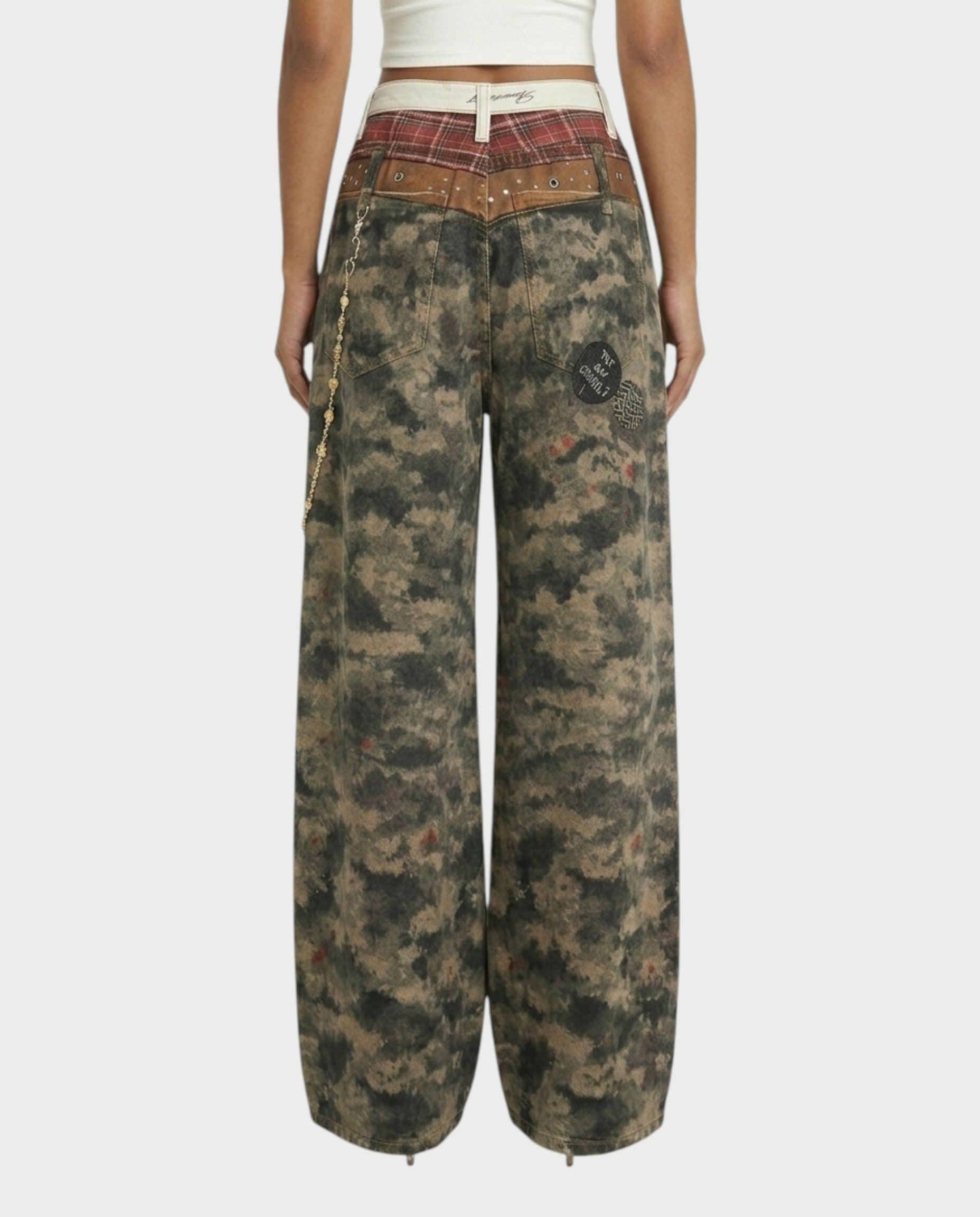 CEVY Retro Camo Wide-Leg Denim Pants