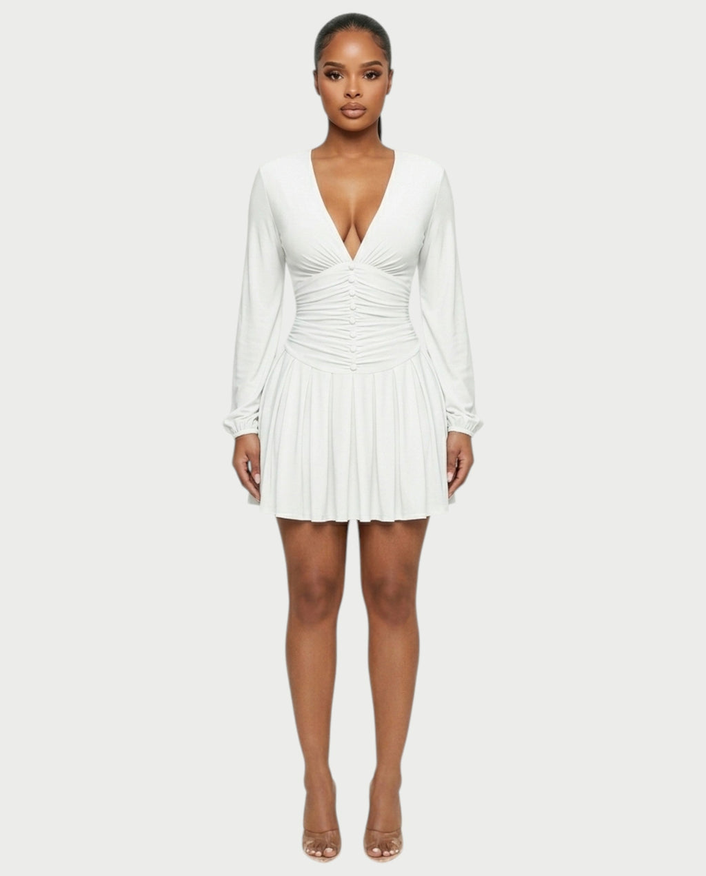 VINNA Ruched Waist-cinching Pleated Mini Dress