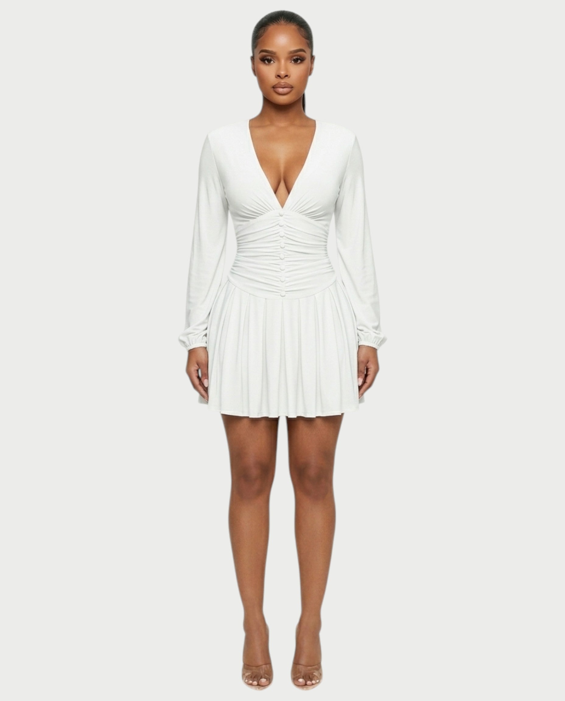 VINNA Ruched Waist-cinching Pleated Mini Dress