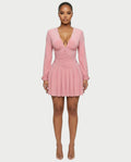 VINNA Ruched Waist-cinching Pleated Mini Dress