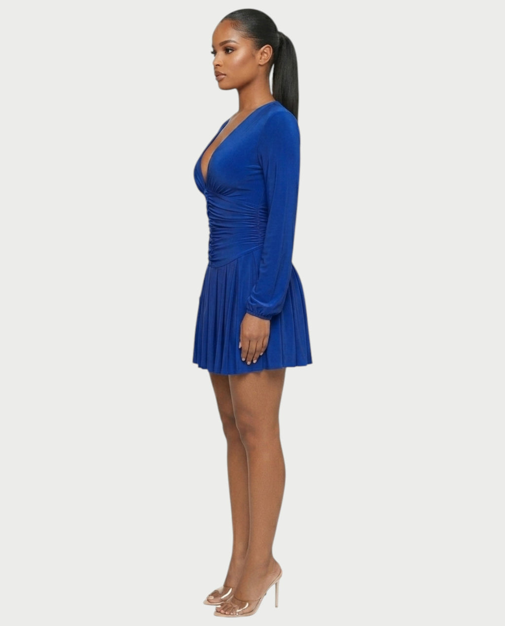 VINNA Ruched Waist-cinching Pleated Mini Dress