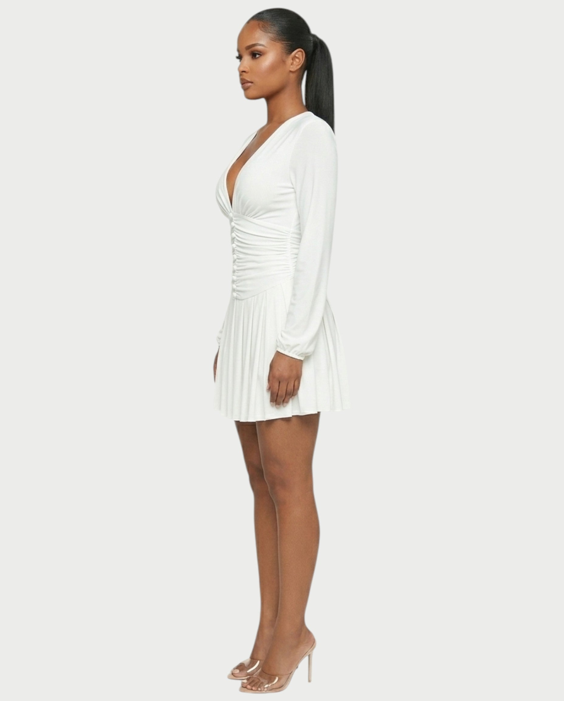 VINNA Ruched Waist-cinching Pleated Mini Dress