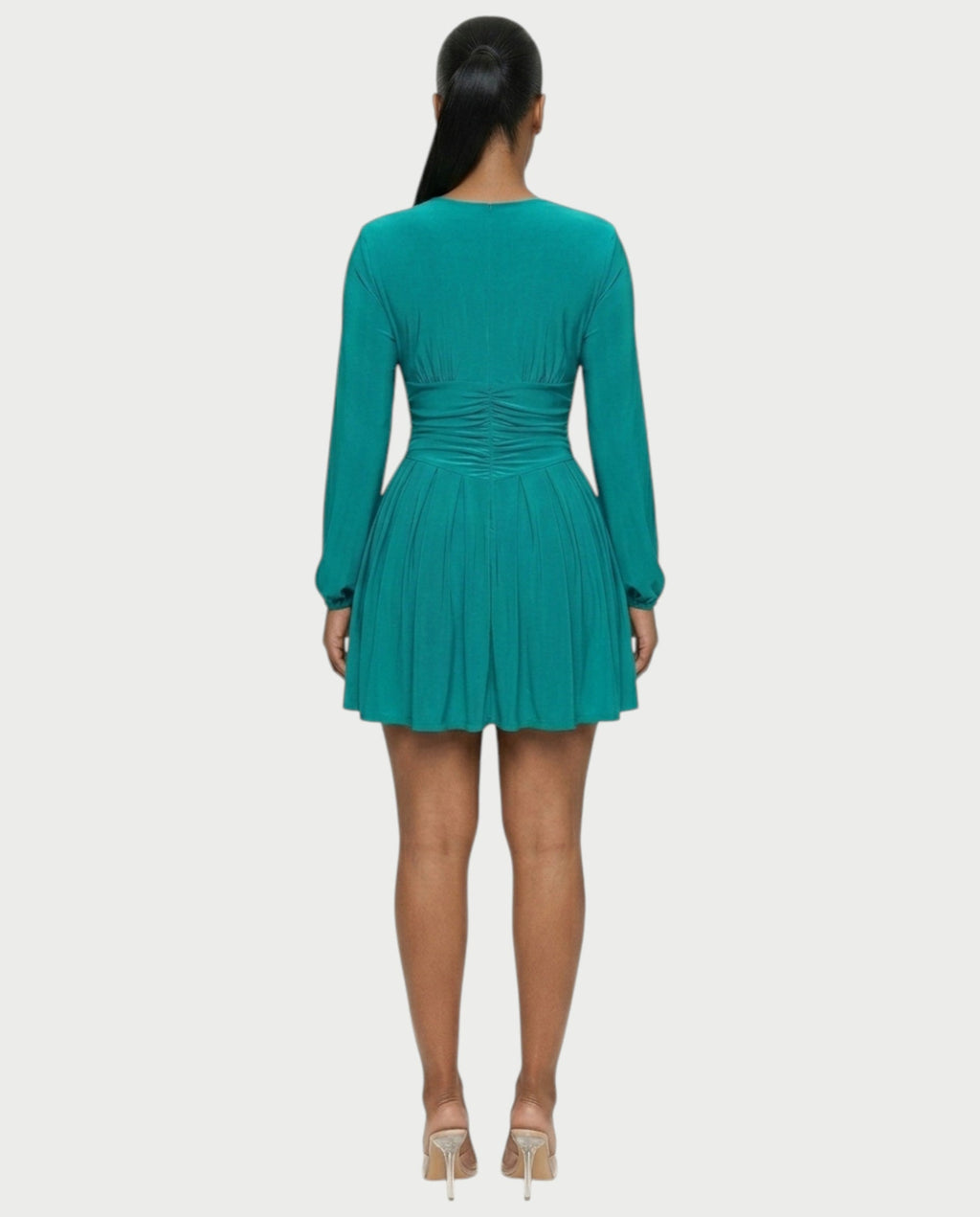 VINNA Ruched Waist-cinching Pleated Mini Dress