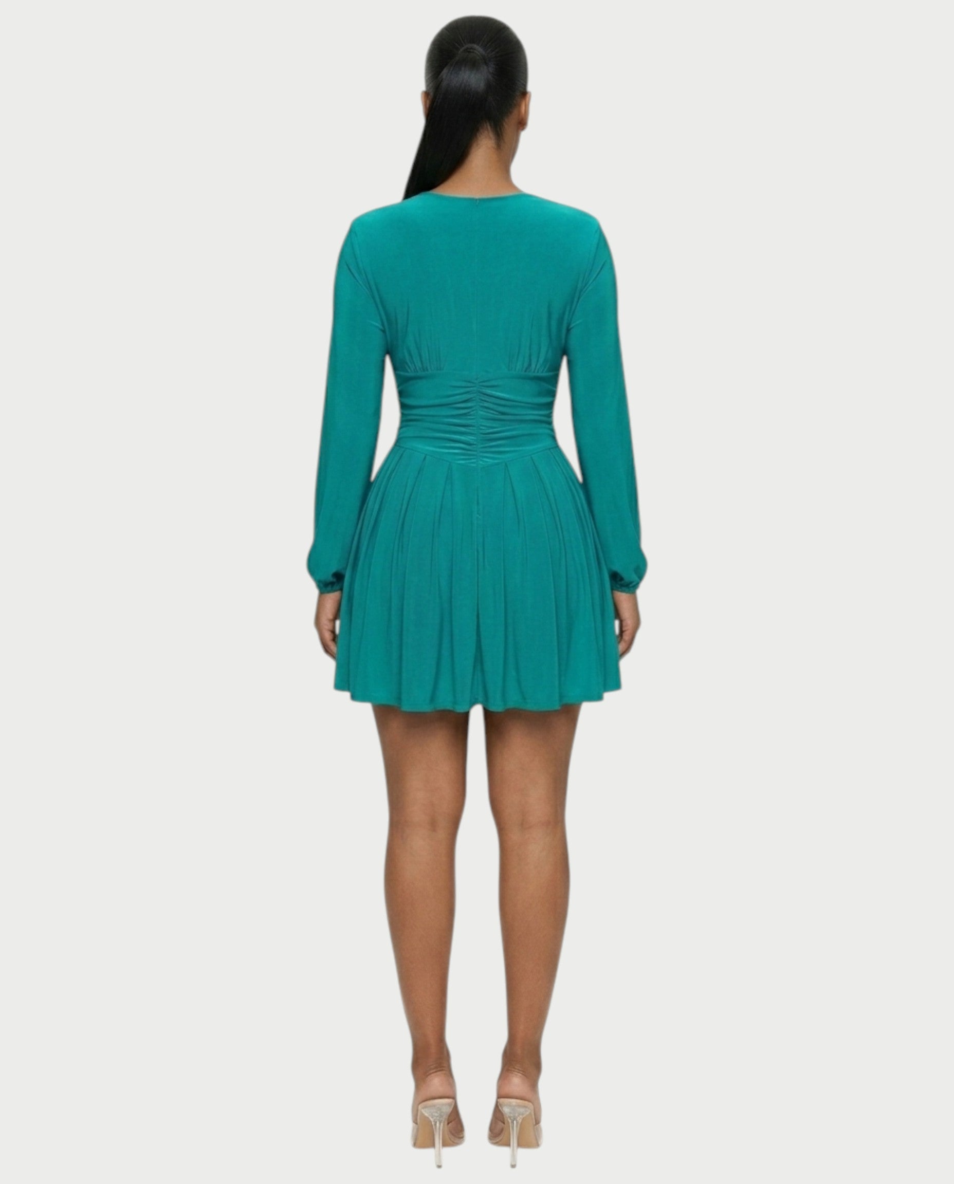 VINNA Ruched Waist-cinching Pleated Mini Dress
