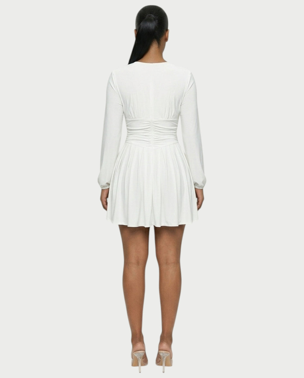 VINNA Ruched Waist-cinching Pleated Mini Dress