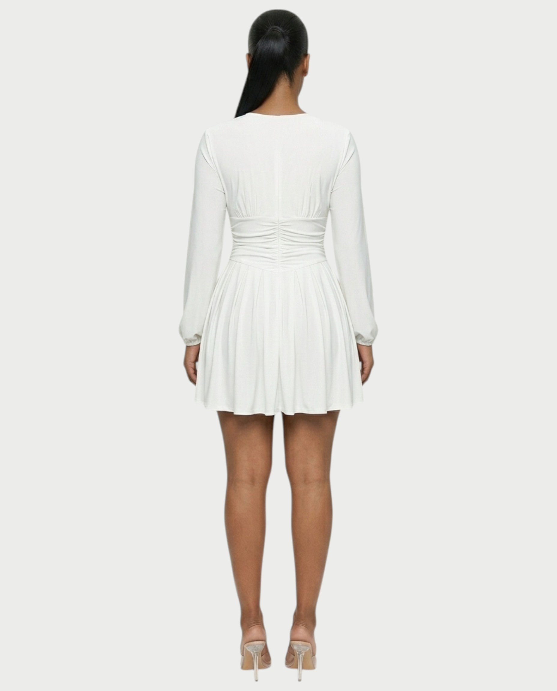 VINNA Ruched Waist-cinching Pleated Mini Dress