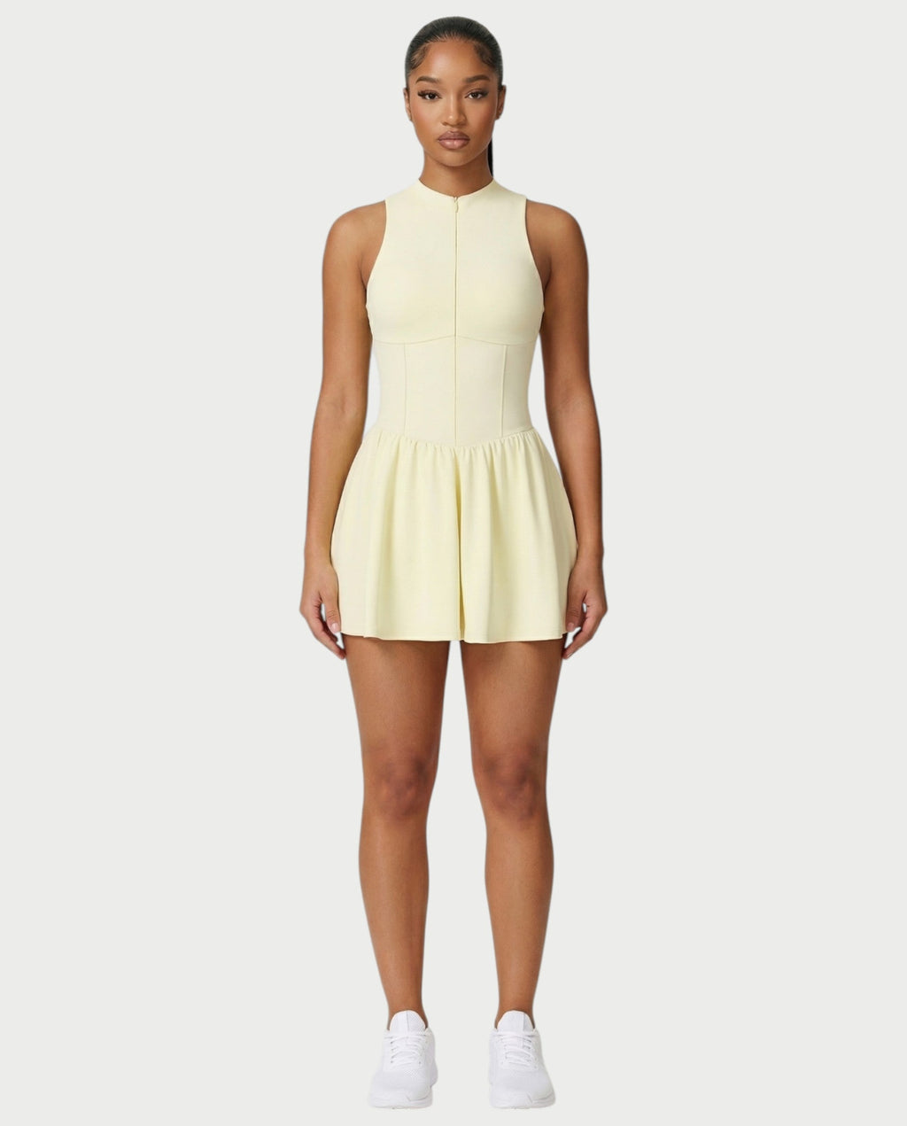 CAPRICE Zip-Front Sport Flared Tennis Skirt Mini Dress