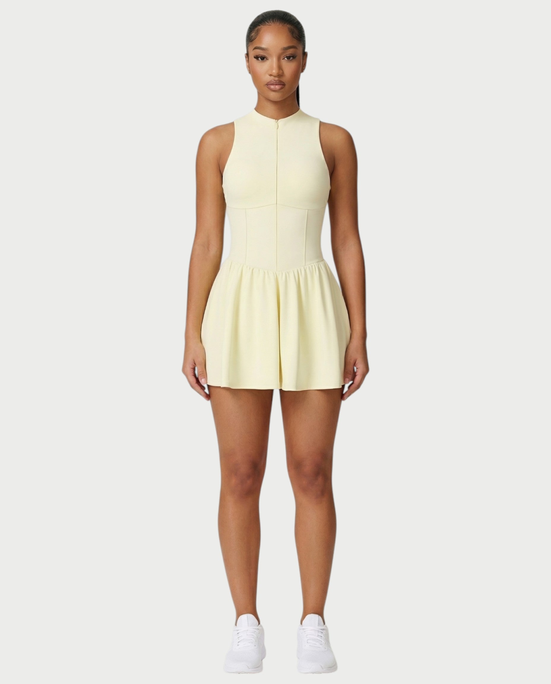 CAPRICE Zip-Front Sport Flared Tennis Skirt Mini Dress
