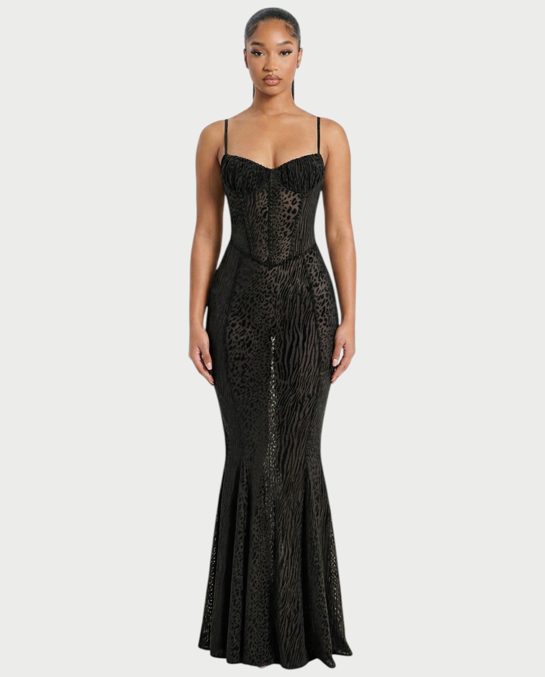 CECIL Corset Leopard Mesh Mermaid Maxi Dress