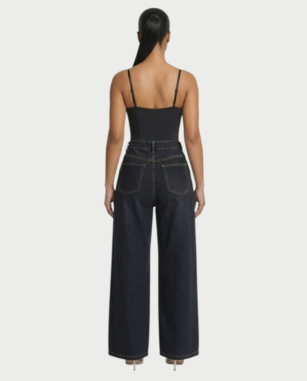 LUNARIA Wide-Leg Gold Motif Denim Pants