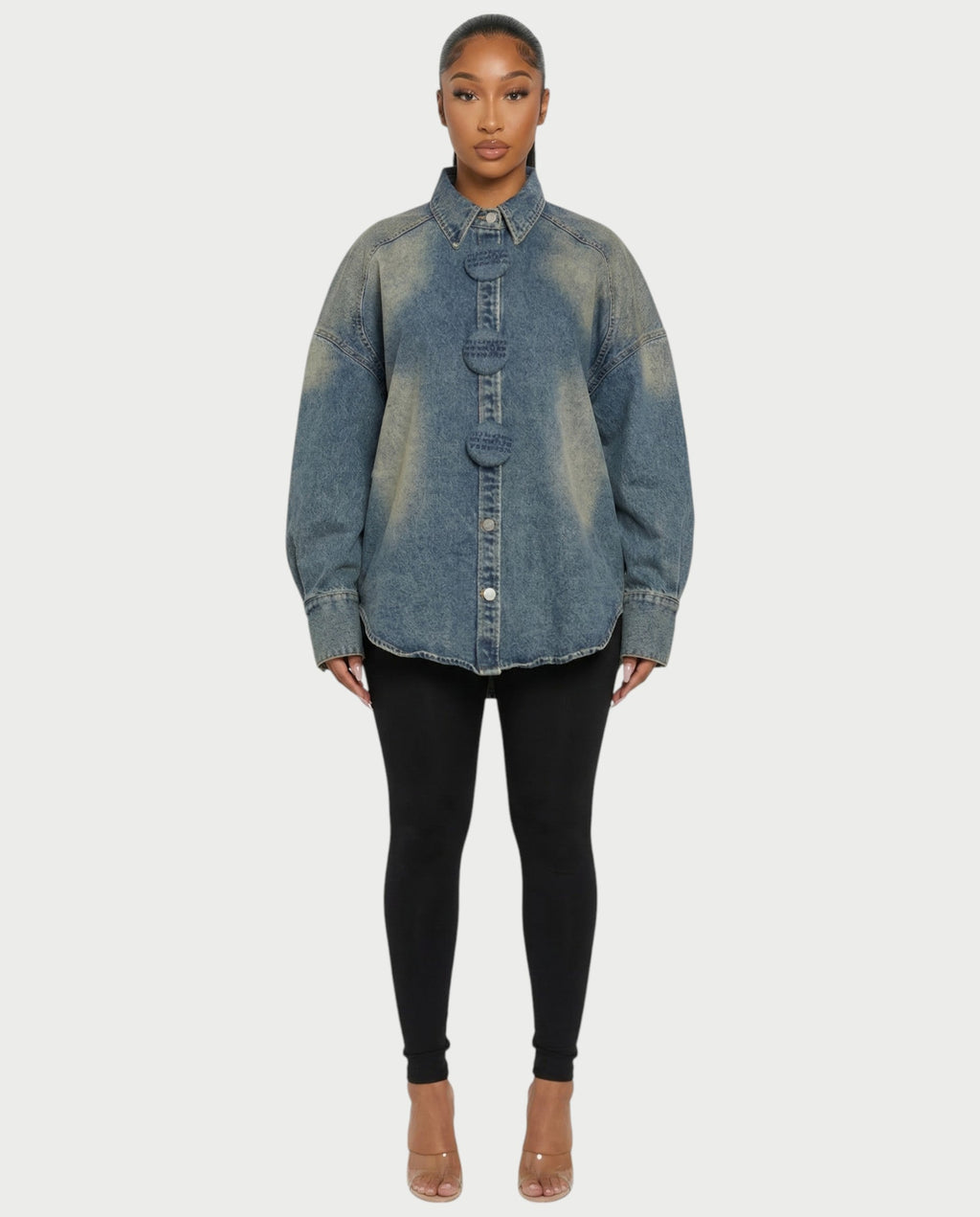 JOVIE Washed Denim Oversized Shirt Jacket