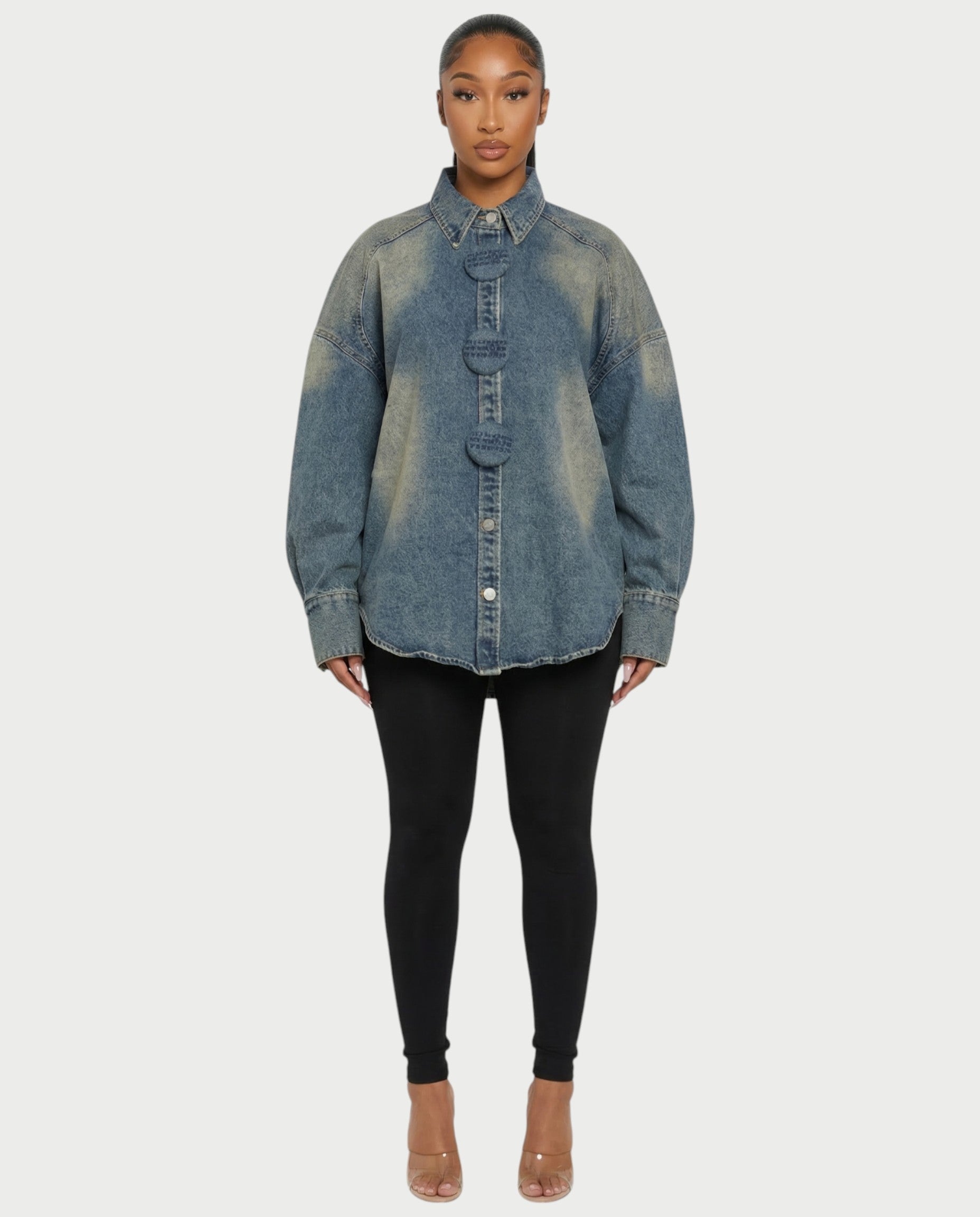 JOVIE Washed Denim Oversized Shirt Jacket