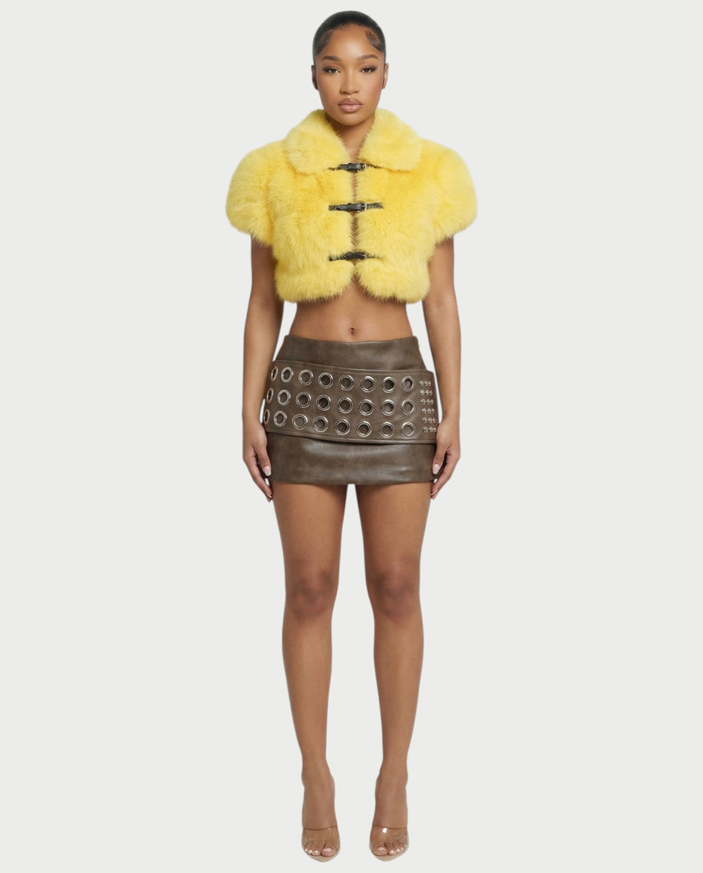 BLYTHE Grommet-Studded Faux Leather Mini Skirt