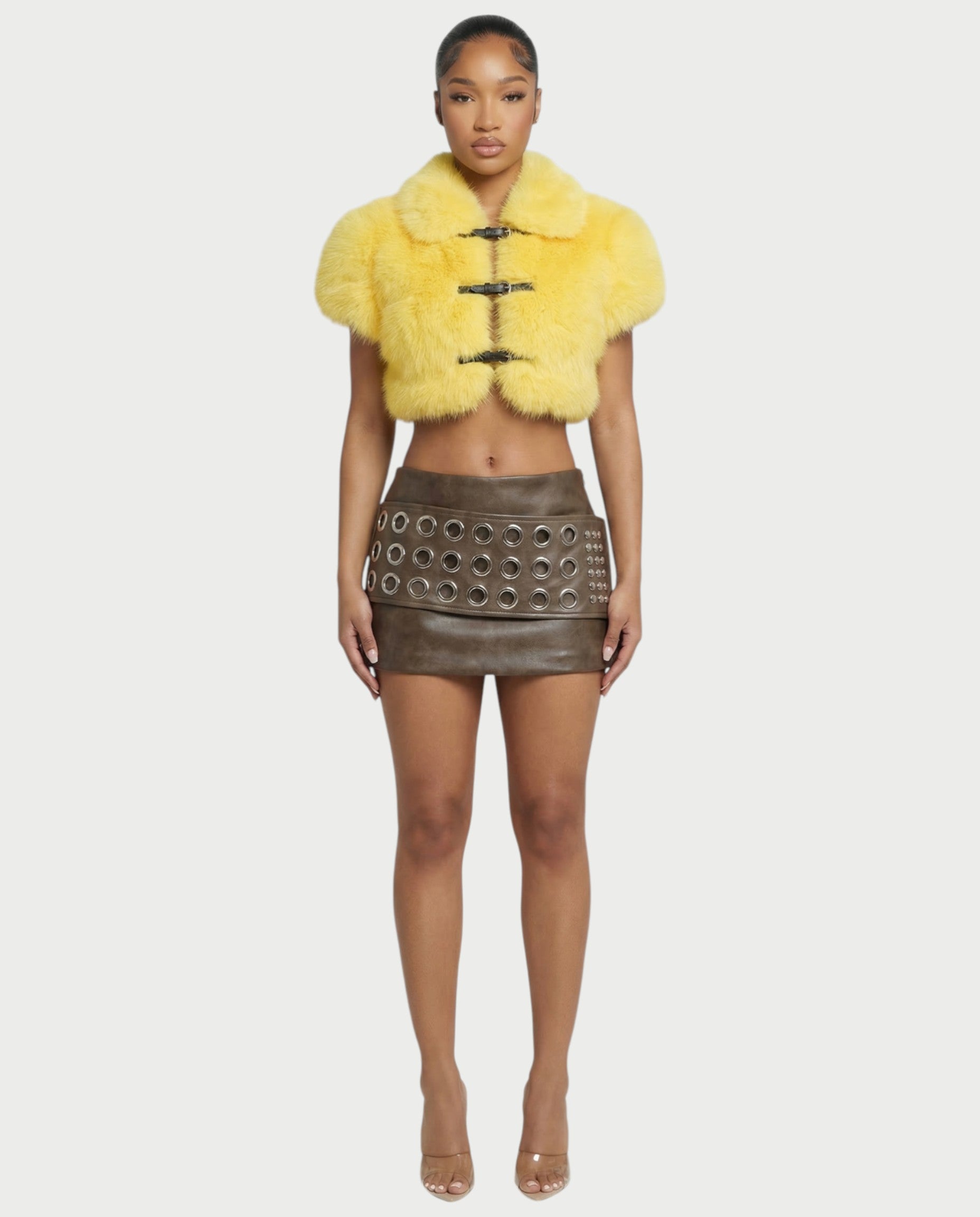 BLYTHE Grommet-Studded Faux Leather Mini Skirt