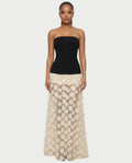 FAUNA Strapless Sheer Appliqué Maxi Dress
