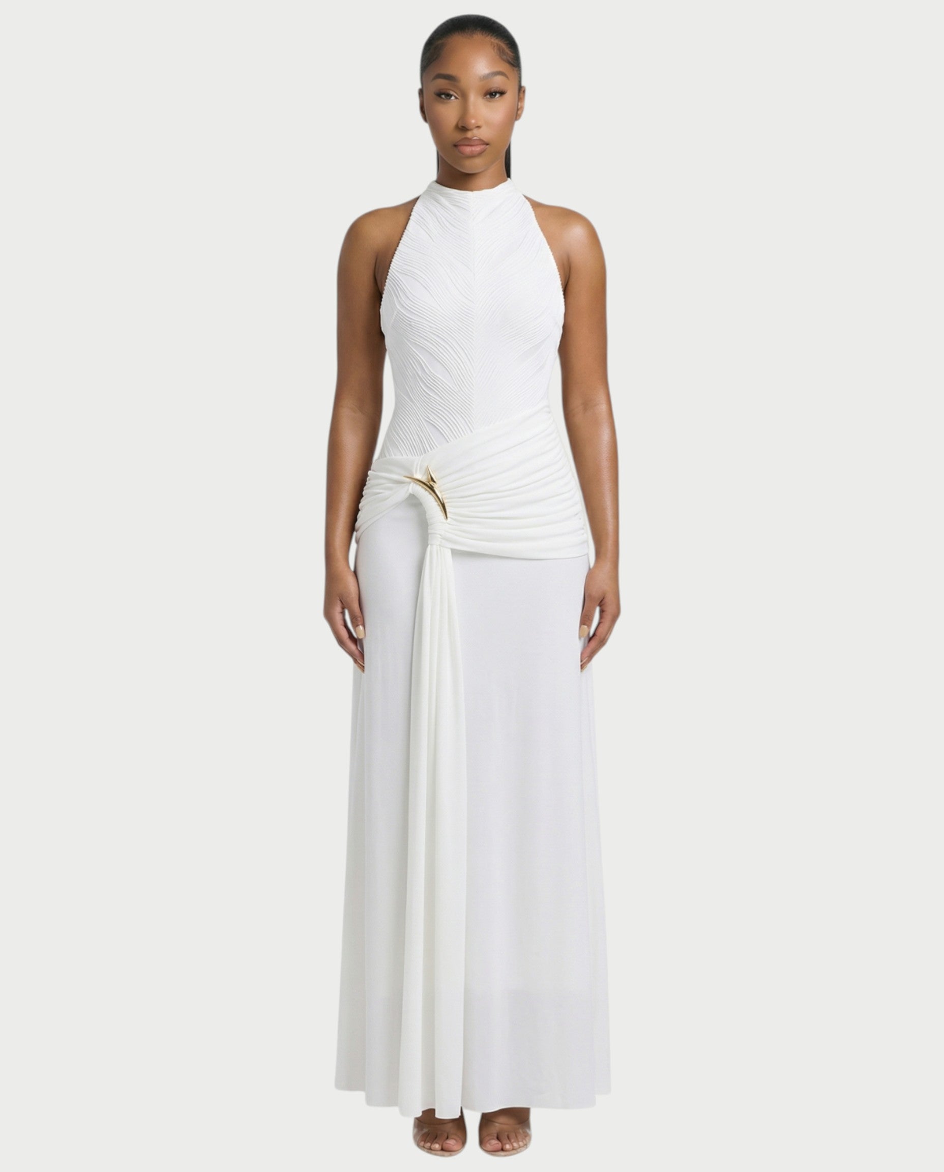 ANIYA Halter Draped A Line Maxi Dress