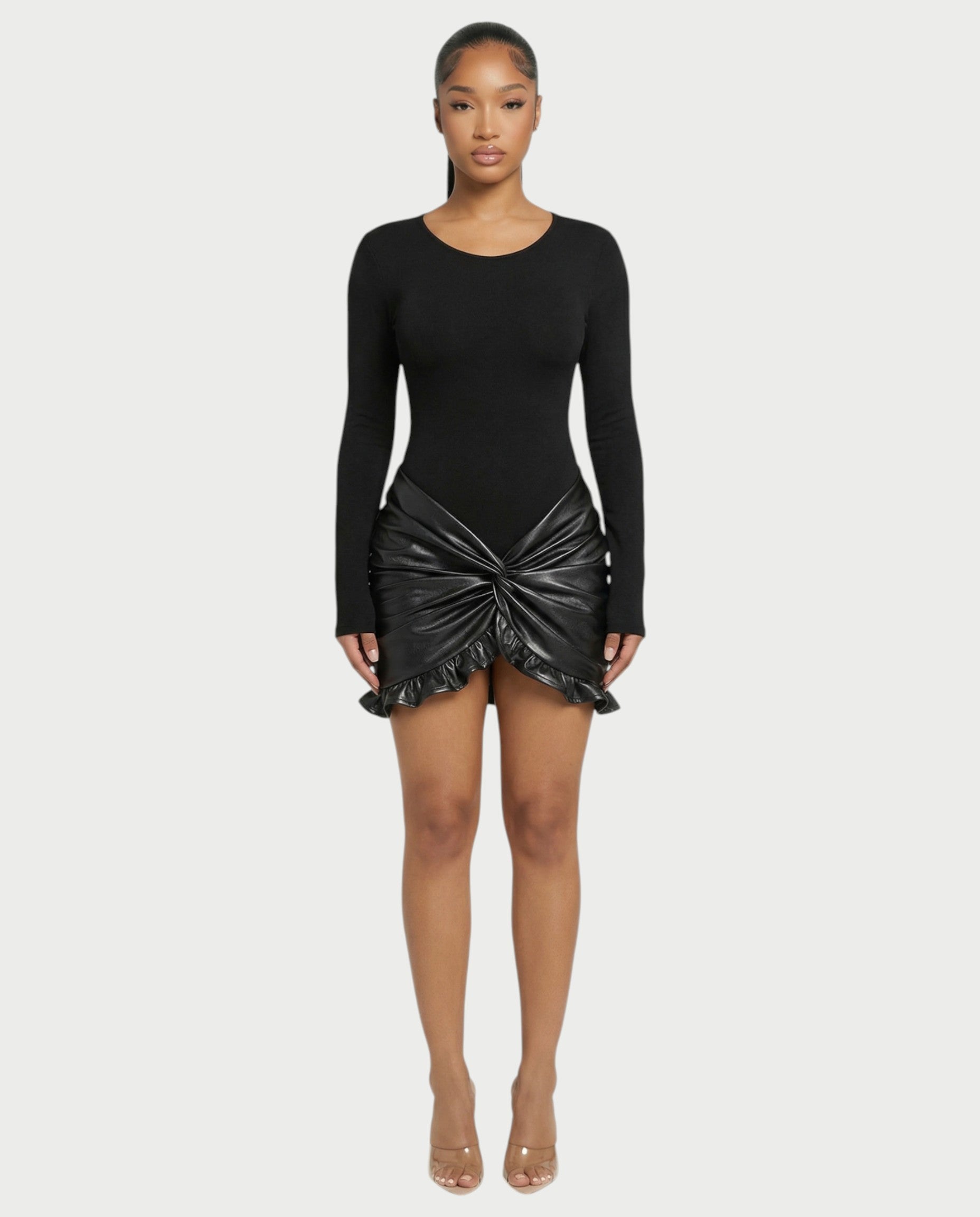 TARAE Twisted Faux Leather Mini Dress