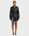 REVIA Faux Leather Jacket & Pleated Mini Skirt Set