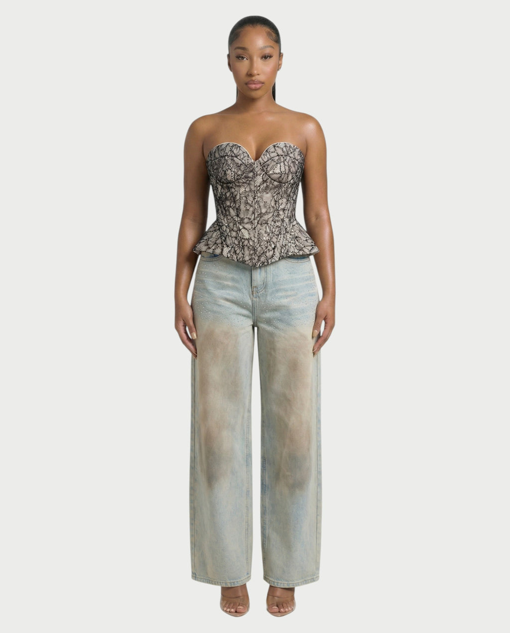 OLINE Peplum Lace Corset Top