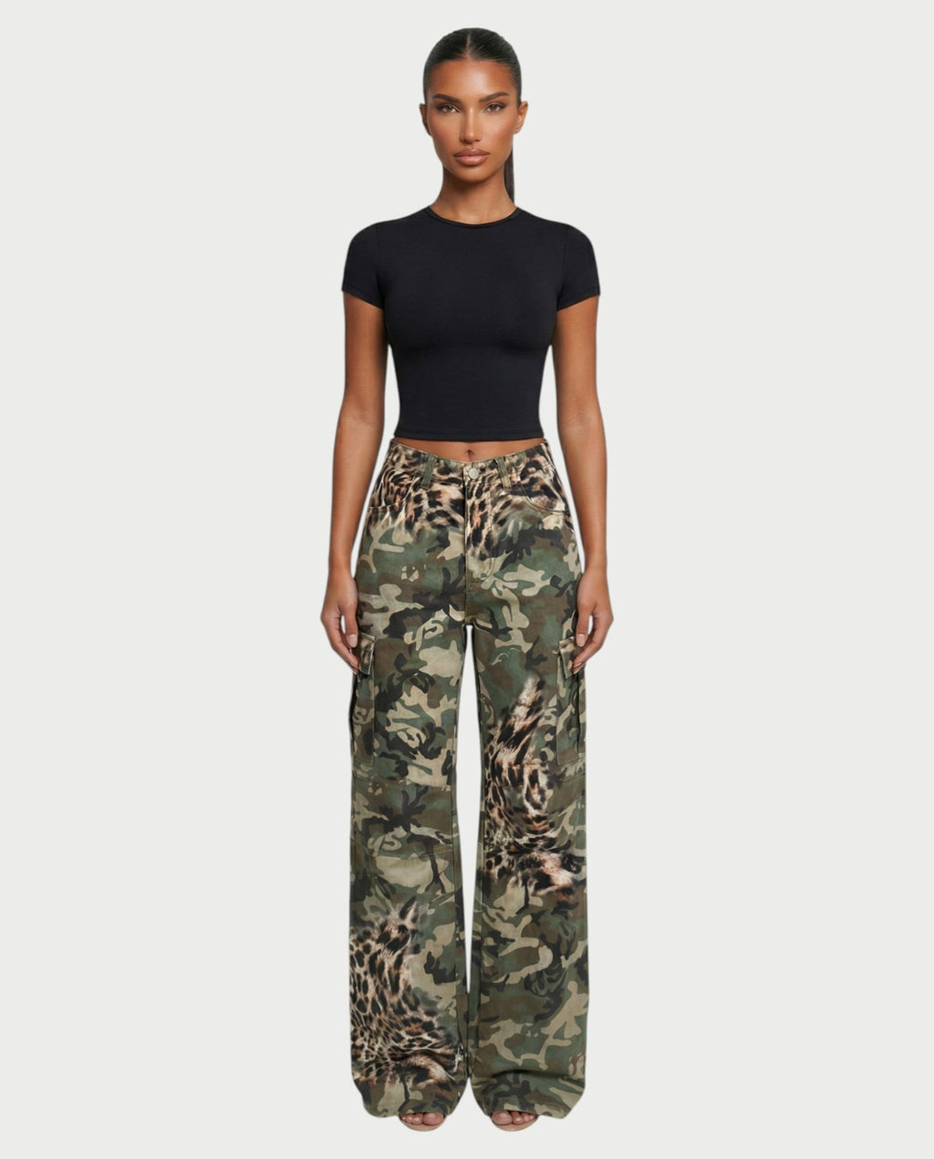 DIONE Camo & Leopard Graphic Cargo Pants