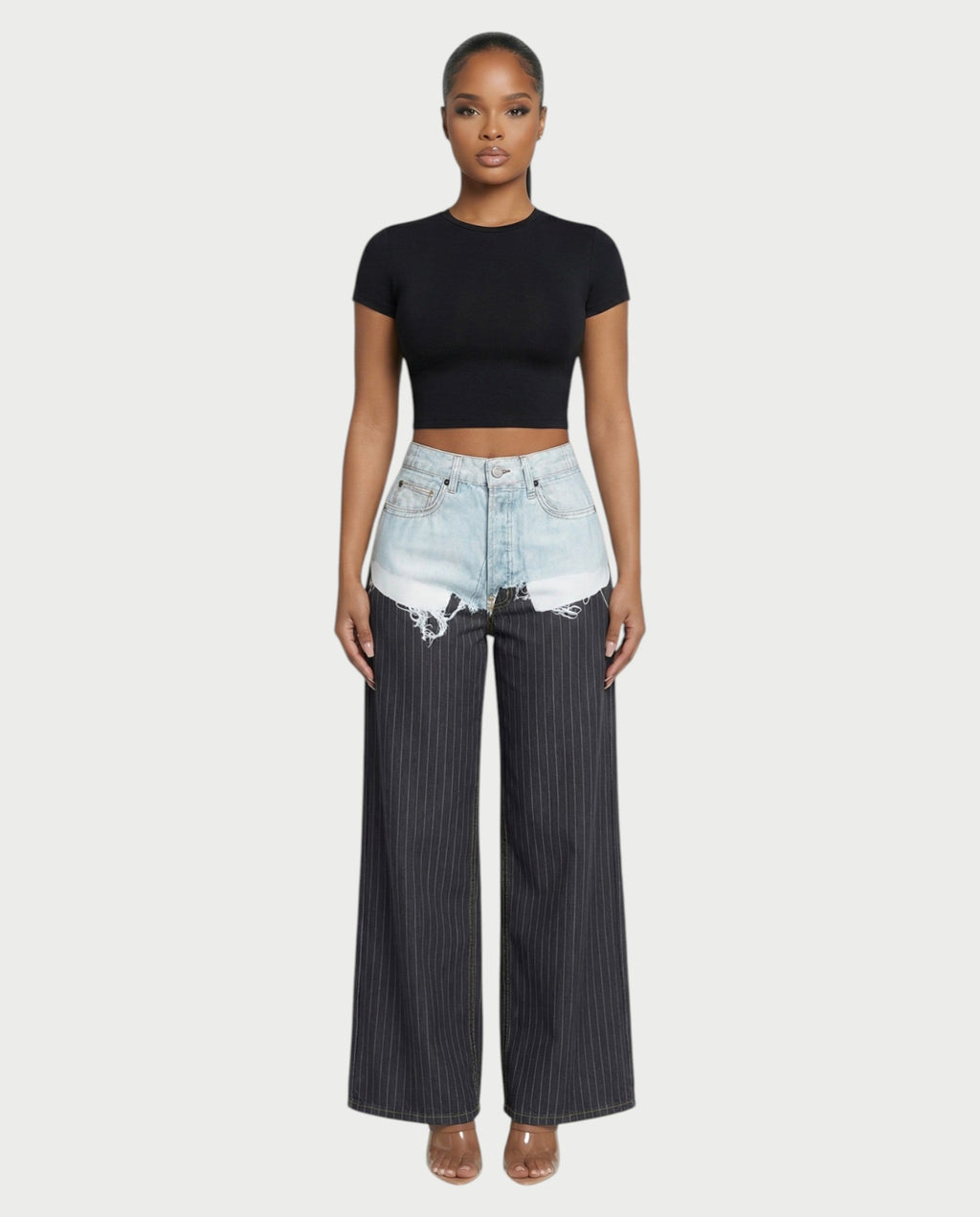 GIAZA Denim & Pinstripe Trouser Pants