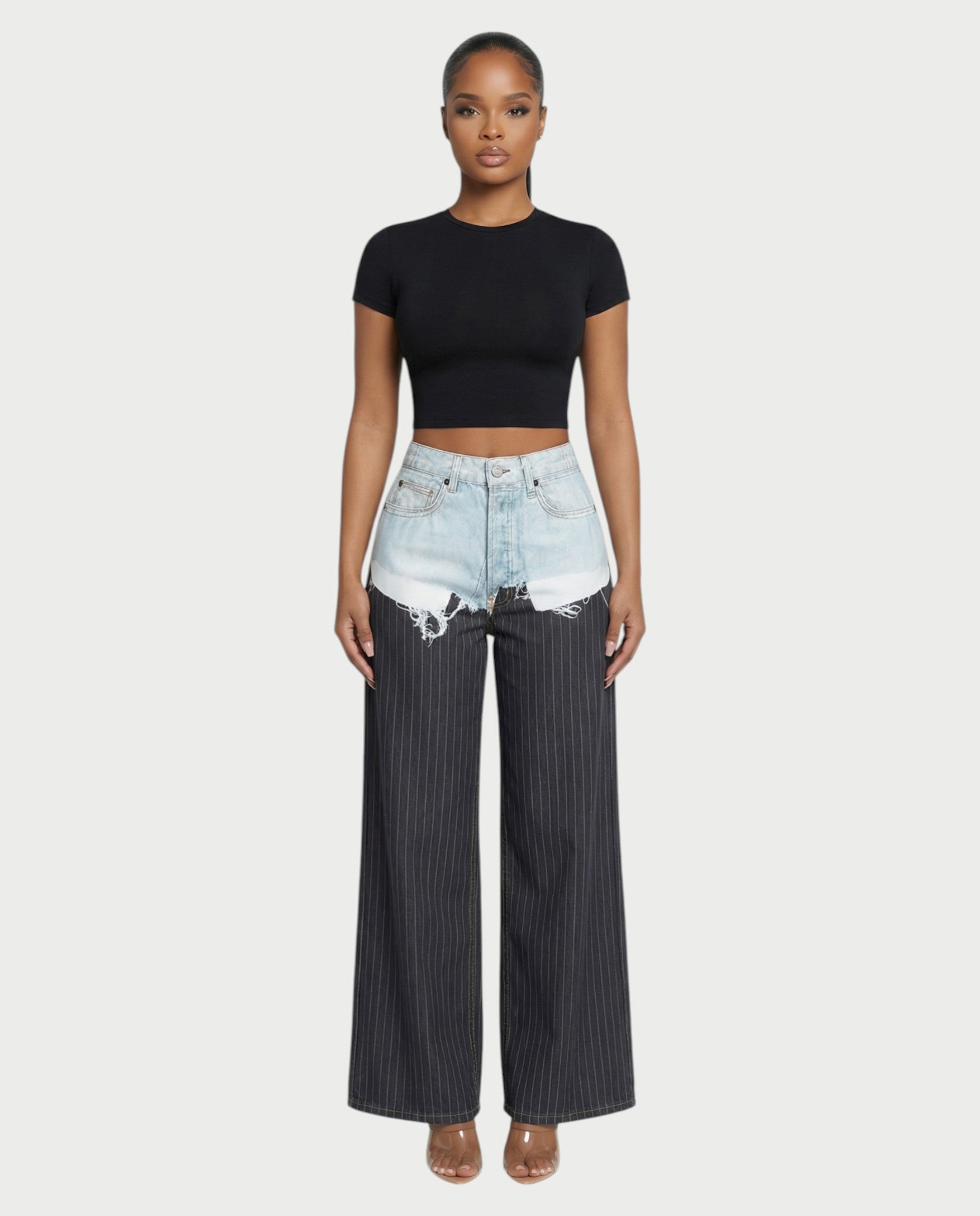GIAZA Denim & Pinstripe Trouser Pants