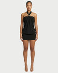 EVIANA O-Ring Halter Draped Bodycon Mini Dress