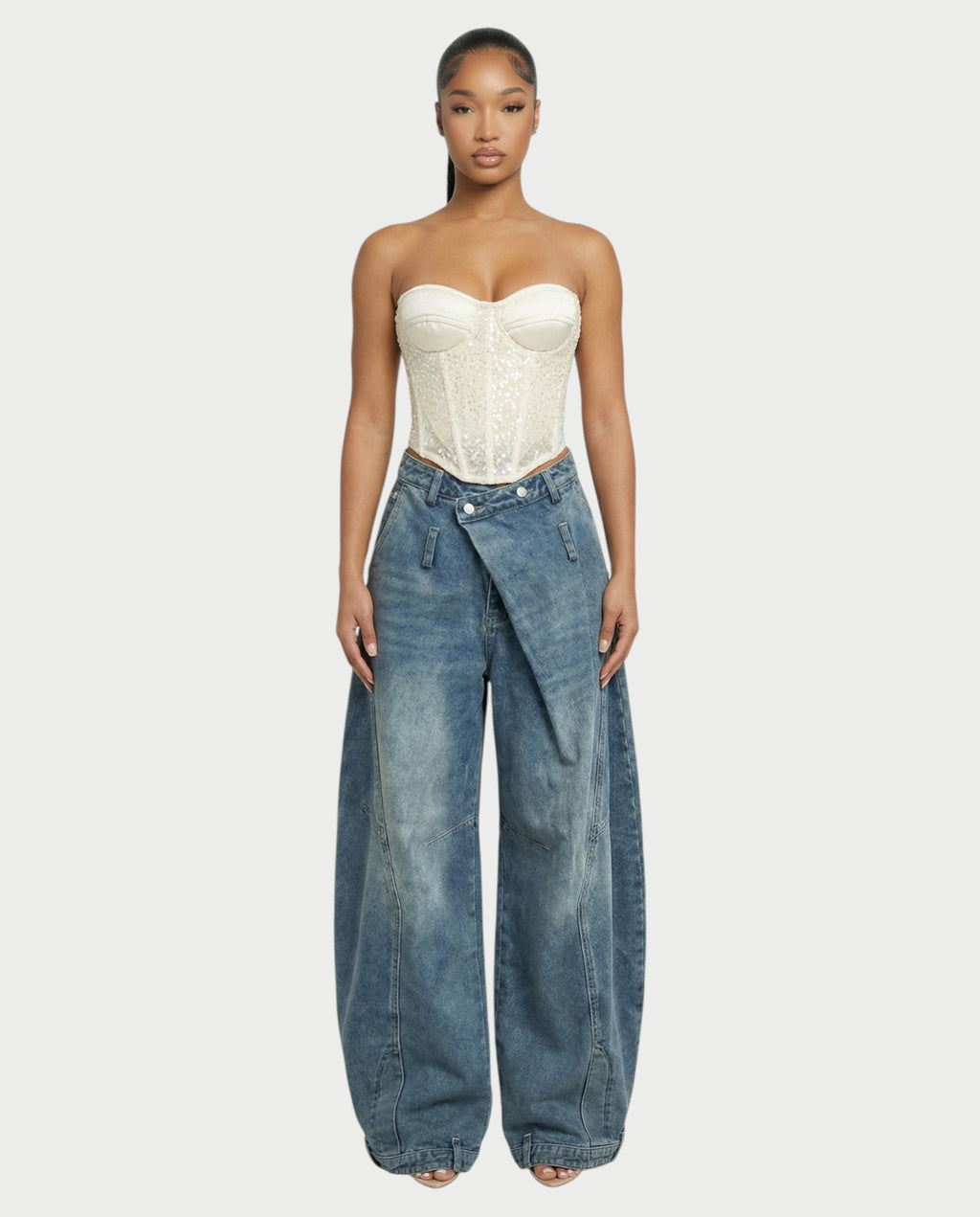 UREYS Pearl & Sequin Sheer Corset Top