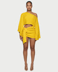 SAYUNA One-Shoulder Top & Tie-Front Mini Skirt Set