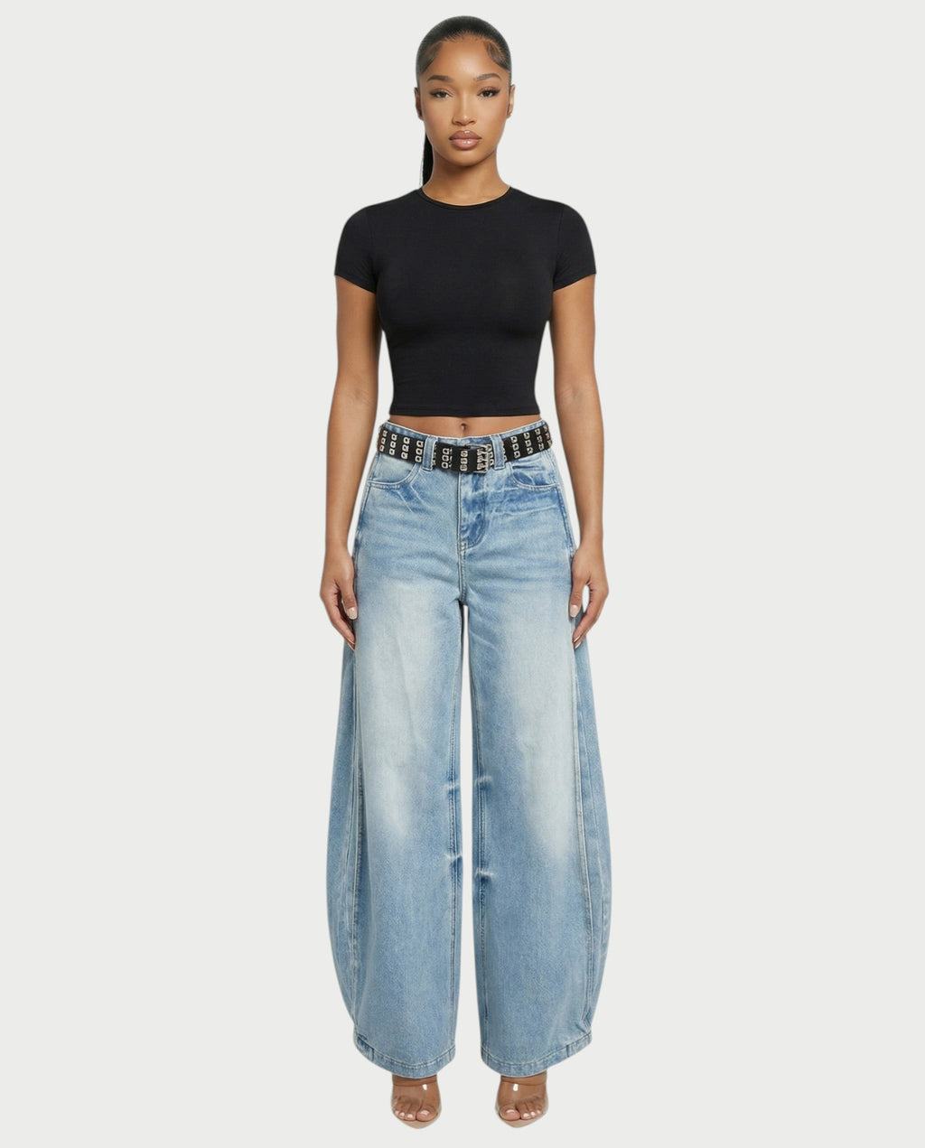 YEMMA Belted Wide-Leg Denim Pants