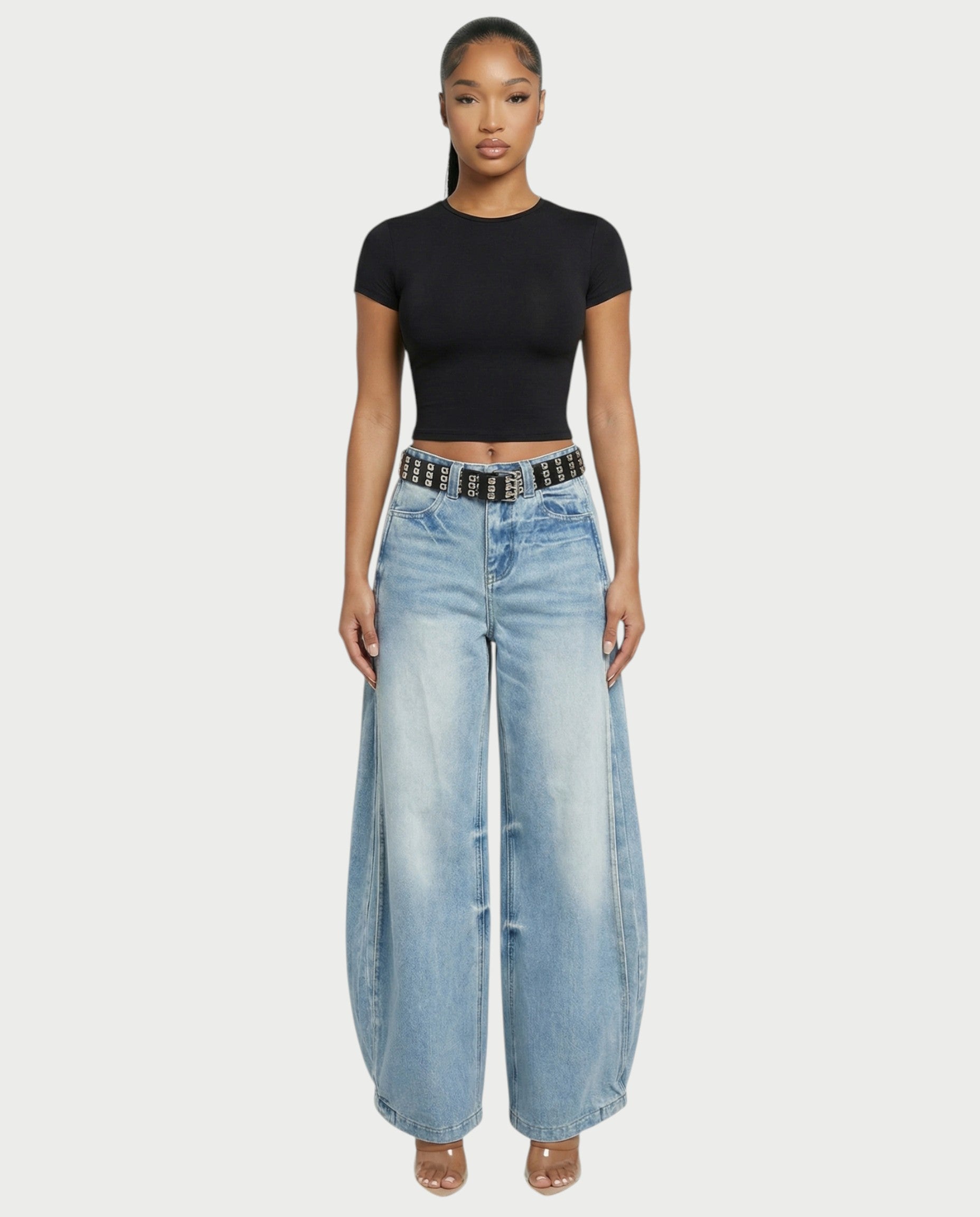 YEMMA Belted Wide-Leg Denim Pants