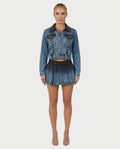 VERYL Lace-Up Denim Jacket & Pleated Mini Skort Set