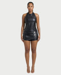 SERIL Faux Leather Halter Top & Mini Skort Set