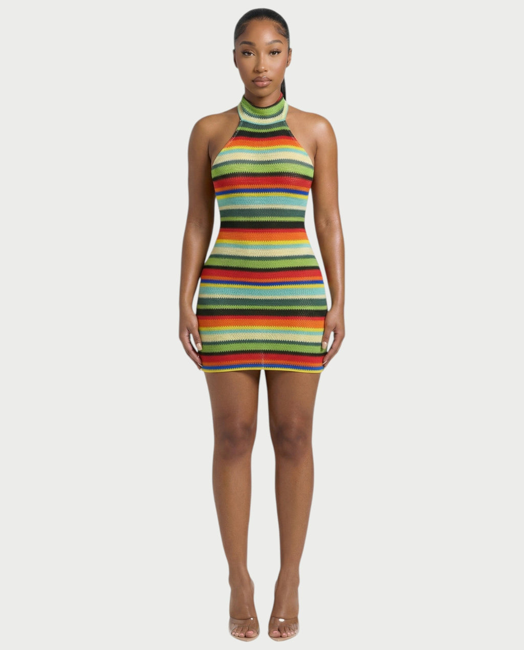 TARINA Knit Halter Tie-Back Bodycon Mini Dress