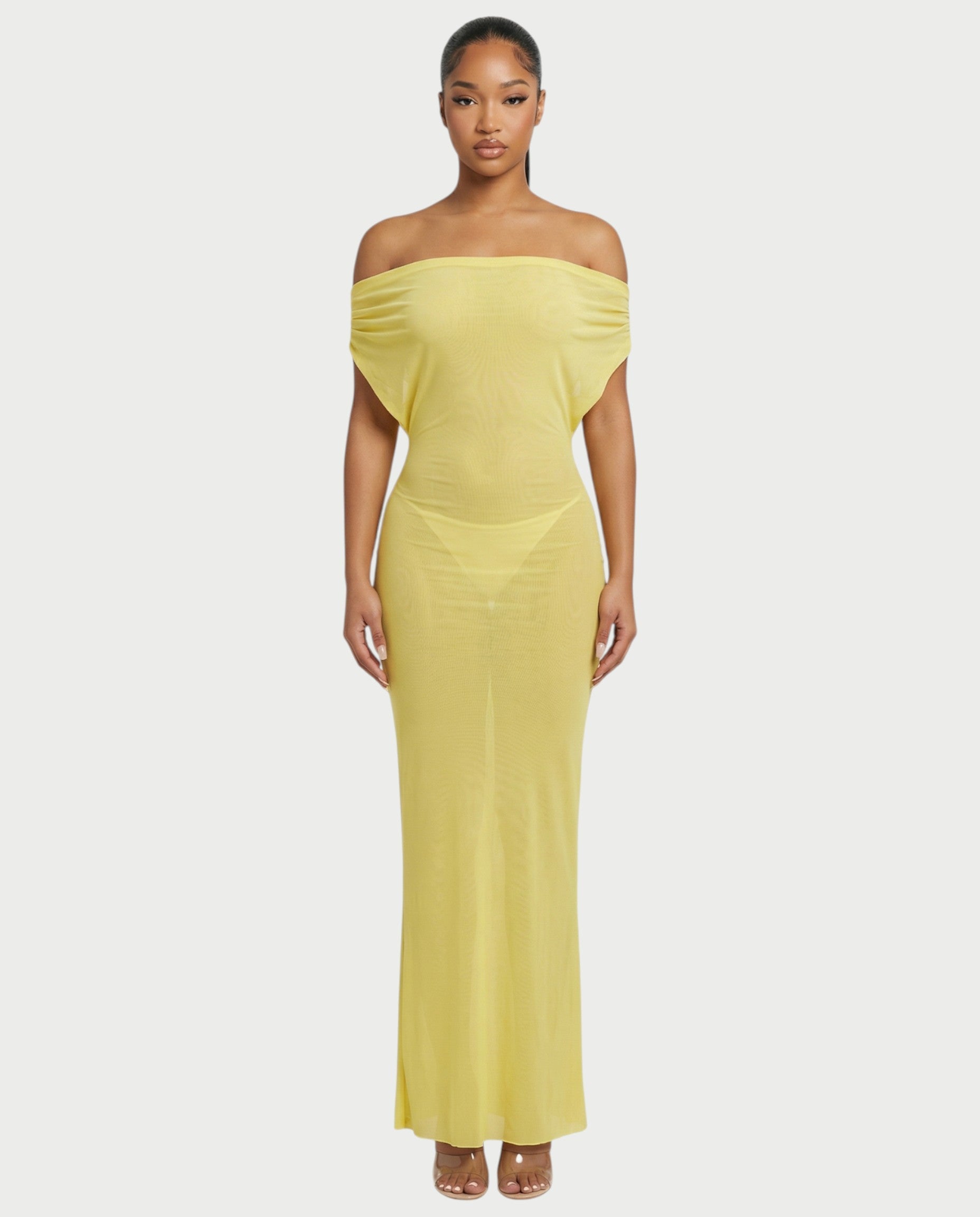 RISHA Sheer Off-Shoulder Bodycon Maxi Dress