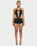 NOELA Cut-Out Ring Halter Bodycon Romper