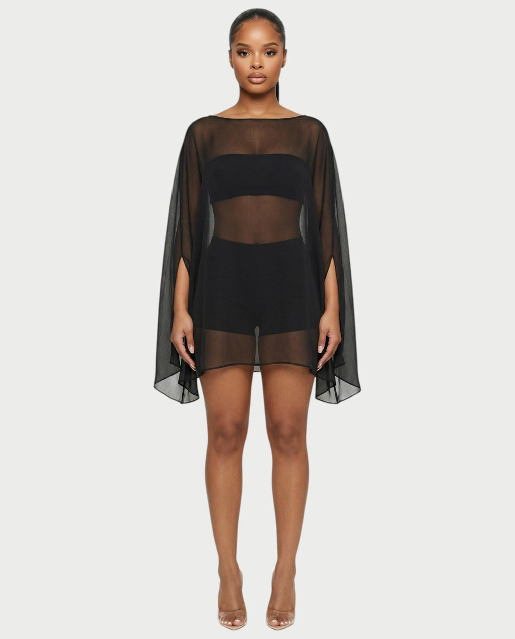 ALMIRA Sheer Mesh Blouse Cover-Up Top