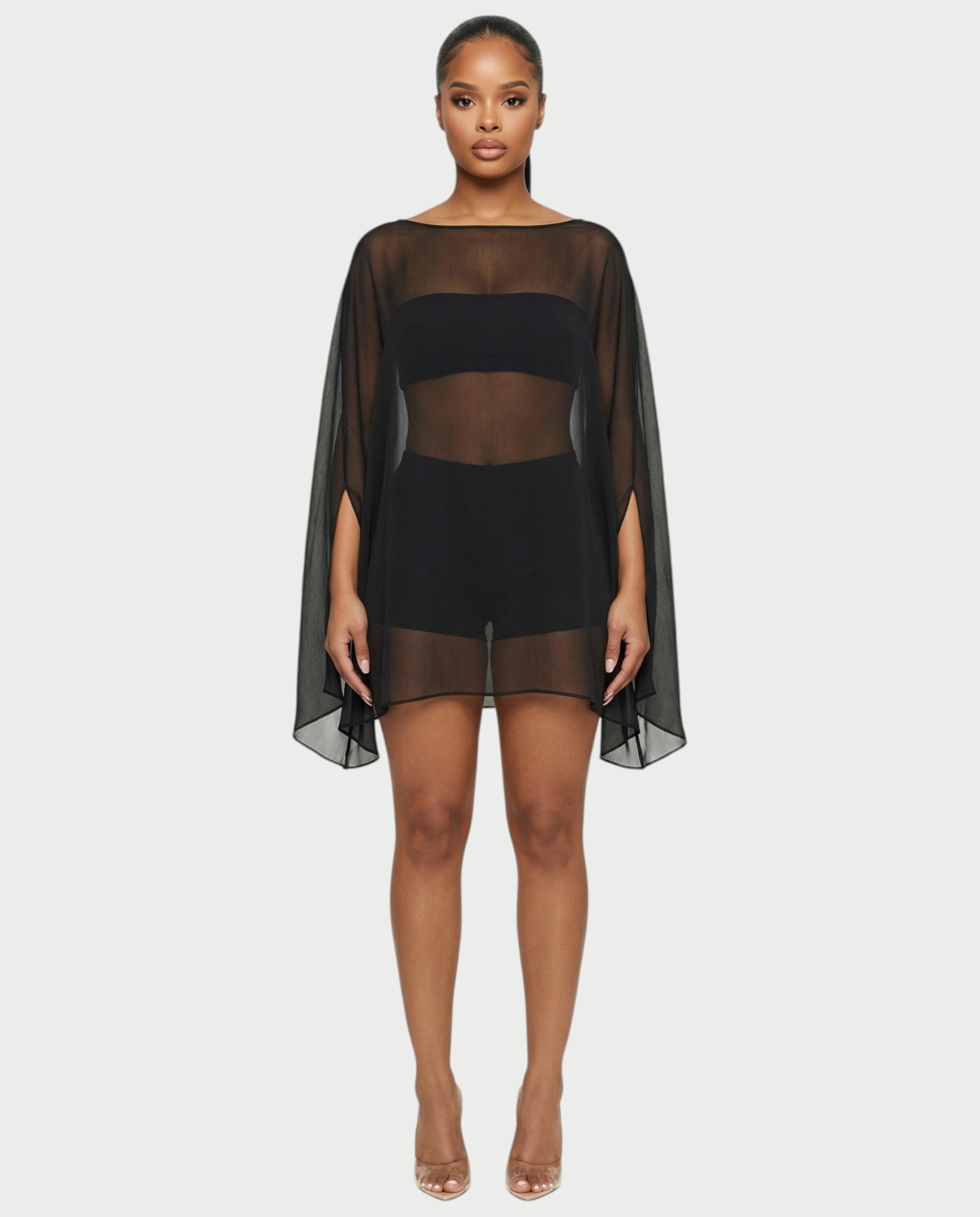 ALMIRA Sheer Mesh Blouse Cover-Up Top