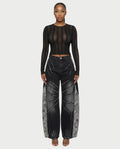 RUBINA Two-Tone Camo Panel Wide-Leg Denim Pants