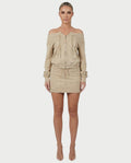 GWENY Retro Long-sleeved Studded Jacket & Skirt Set